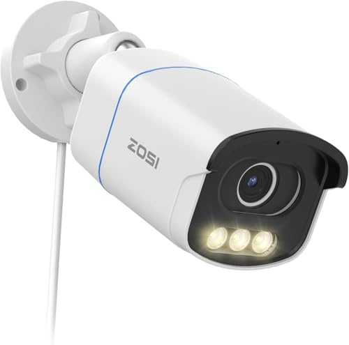 ZOSI 5MP 3K PoE Überwachungskamera Aussen, PoE Outdoor IP Kamera | mit Echt Vollfarbnachtsicht, F1.0 Große Blende, Personen-/Fahrzeugerkennung, 2-Wege-Audio, AuroraLux C186