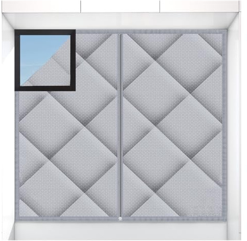 XPLKQXE Thermal Insulated Cotton Curtain with Zipper, Living Room Privacy Barrier Curtain Panels, Acoustic Covering Drapes, Windproof Cold Protection Blanket (Color : Silver, Size : 150x130cm)