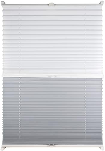 Sunlusso Thermo Plissee ohne Bohren Verdunkelung - 80 x 140 cm, Weiß & Grau (Blackout) - 2-in-1 Plissee Day & Night - Blickdicht & lichtundurchlässig - Thermoplissee, Verdunklungsplissee