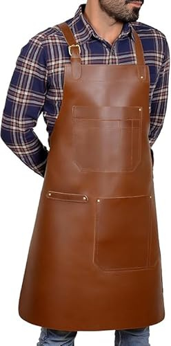 HEAVEN HUSH CRAFTING ELEGANCE Indian Handmade Full Leather Apron – Gift for Kitchen Enthusiasts, Chef's Quality Craftsmanship