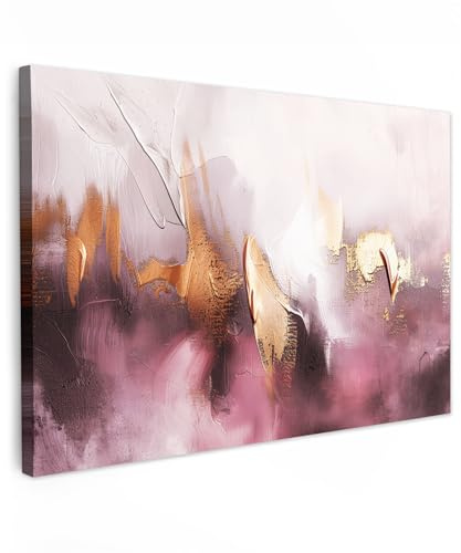 MuchoWow© Leinwand Groß XXL Deko Schlafzimmer Aesthetic Leinwandbilder | 120x80 cm - Wohnzimmer Gemälde Foto Geschenk Living Room Decoration Aquarell - Gold - Rosa - Abstrakt - Kunst