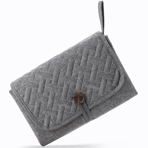 Hooolee® Wickelunterlage für Unterwegs, Baby Windeltasche Organizer Abwaschbar Tragbare Abwaschbar Windel Organizer Faltbare Wickelunterlage für Mamas Reisen (Grau)