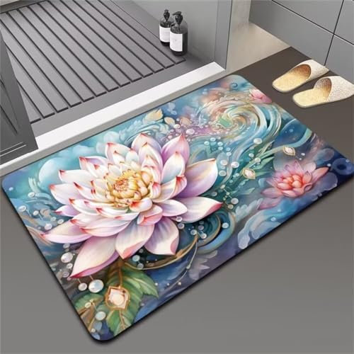 Badezimmerteppich 120x180cm Badematte Rutschfest Super Absorbierende Badvorleger Badteppich SaugfäHig Badvorleger Schnelltrocknende Stone Bath Mat, Teppich Pflanzen Badezimmermatte Duschvorleger