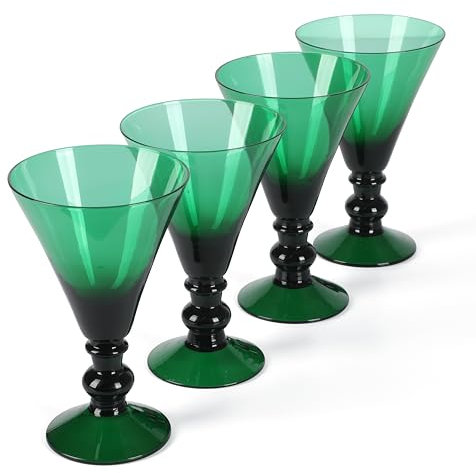 Martha Stewart Crispa 4 Piece 10 Ounce Goblet Martini Handmade Glassware - Jade Green