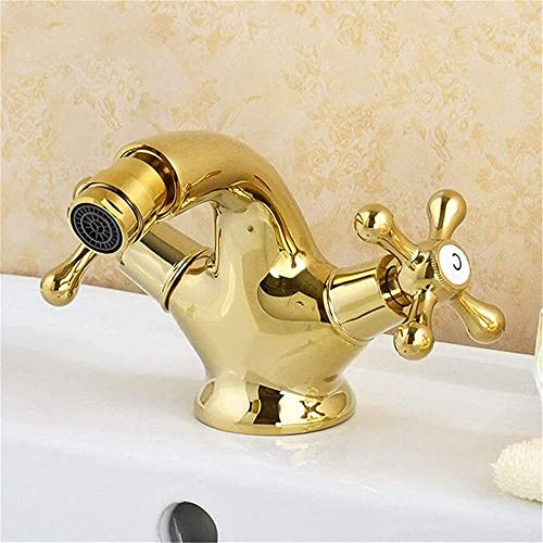 KNKQZXVDF -Taps,Faucets,Faucet Electroplated Surface Gold Bidet Faucet Shaft Tap Double Handle Golden Basin Bidet Mixer Craneque Brass Tap Bathroom Faucet