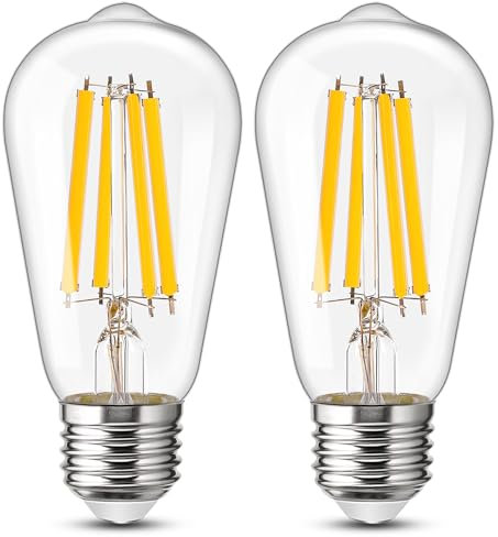 Genixgreen Bombillas LED E27, ST58, 12 W, estilo retro, filamento, blanco cálido 2700 K, decorativas 100 W equivalente, 1521 lm, cristal transparente, 2 unidades