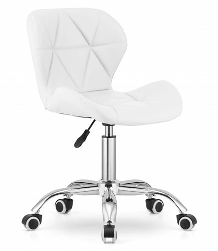 Home Collective Zeitloser Weiß-Drehstuhl mit pneumatischer Höhenverstellung perfekt für Kinderzimmer Home Office und Studio Öko-Ledersitz mit Chromfuß höhenverstellbar und Gummirädern 73.5-84.5cm hoch