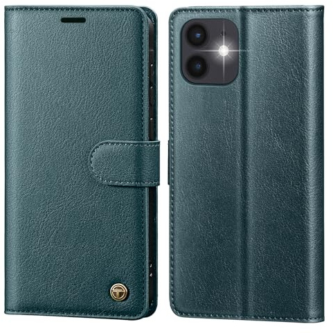 CASBST Handyhülle für iPhone 12/12 Pro Hülle,Hochwertig Lederhülle Schutzhülle Klappbar mit Kartenfach Standfunktion für iPhone 12 Pro Klapphülle Handytasche Flip Case für iPhone 12 Hülle Blaugrün