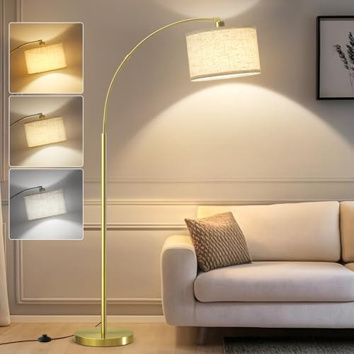 GyroVu Arc Floor Lamp for Living Room,Free Standing Lamp with Adjustable Lamp Head,3 Color Temperatures Tall Lamp with Foot Switch Arched Corner Lamp for Bedroom Office