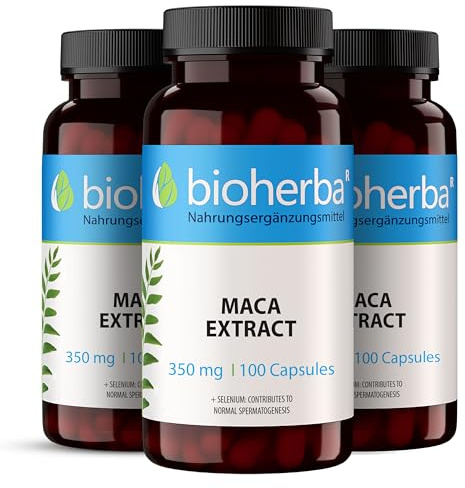 MACA Gélules 350 mg par Bioherba - 300 pcs - Booster naturel d'énergie et de testostérone enrichi en sélénium