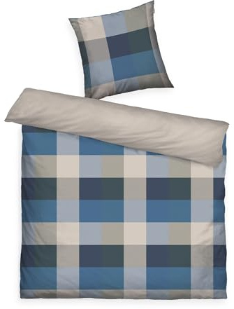 TOM TAILOR Flanell-Bettwäsche, 2 * 80x80 cm + 200x220 cm, 100% Baumwolle/Flanell, Mit Wendemotiv und farbigem Markenreißverschluss, Bold Mosaic Blau, Grün (Navy & Forest)