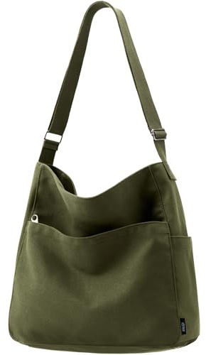 Kalidi Canvas-Tragetasche, groß, Hobo-Umhängetasche, Handtasche, Reißverschluss, Kuriertasche für Damen oder Herren, Freizeit, Uni, Arbeit