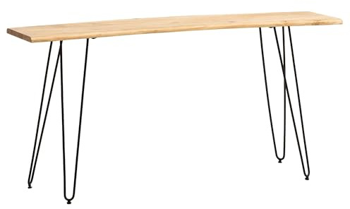 FineBuy Escritorio de 150 x 36 x 75 cm de madera maciza de acacia y metal, mesa de ordenador con borde de árbol, mesa de oficina en casa, mesa de oficina maciza con patas de horquilla en negro, mesa