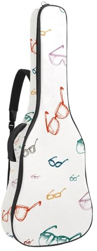 Eslifey Tasche für Akustikgitarre, Vintage, Retro, Brillenmuster, verstellbarer Schultergurt, Gitarrenkoffer, Gigbag 101,6 cm, 104,7 cm, 106,7, Mehrfarbig 1, 42.9x16.9x4.7 in, Taschen-Organizer