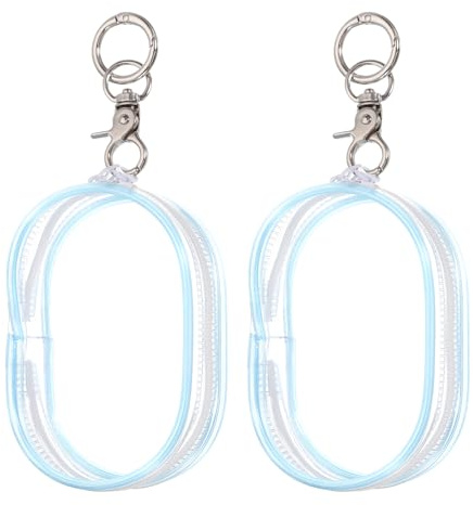 QUARKZMAN 2 pcs Bolsa de Exhibición de Figuras Transparente con Cadena, 3.94 Bolsa de Exhibición de Muñecas Transparente PVC Bolsa Portátil Pequeña (Oval Azul)