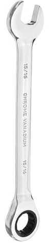 sourcing map Ratcheting Wrench 15/16 Inch Box and Open End 45# Carbon Steel Chromium Plated 12-Point 72-Teeth Combination Wrench for Home Auto Repair Machine Maintenance