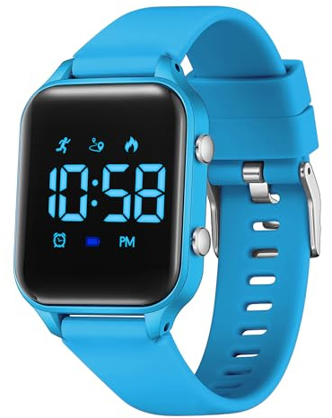 caprock Montre pour Enfants Garçons, Montres Sport pour Fille Garcon étanche 50 ATM Montre Digitale Enfant avec calcul de la Distance/Vibration, Double réveil/chronomètre-Bleu Foncé