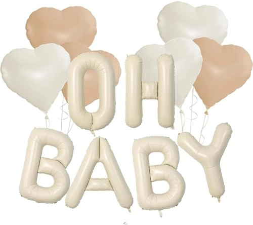 LUMOOM Oh Baby Palloncino a forma di lettera da 16 pollici, palloncino a forma di cuore, bianco crema, palloncini di compleanno, per baby shower, shower, decorazione per ragazzi e ragazze