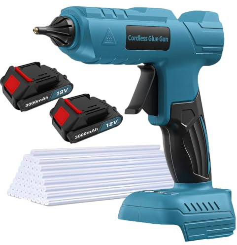 18 V Battery Hot Glue Gun, 100 W Wireless Hot Glue Gun with 2X 3000mAh, for DIY, Repairs, Crafts, Hot Glue Gun Battery Compatible with Makita 18 V Battery (2 x Batteries)