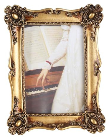 MiOYOOW Marco de fotos de sobremesa, 5,5 x 3,9 cm, con flores en relieve de resina, vintage, para pared, escritorio, dormitorio y sala de estar