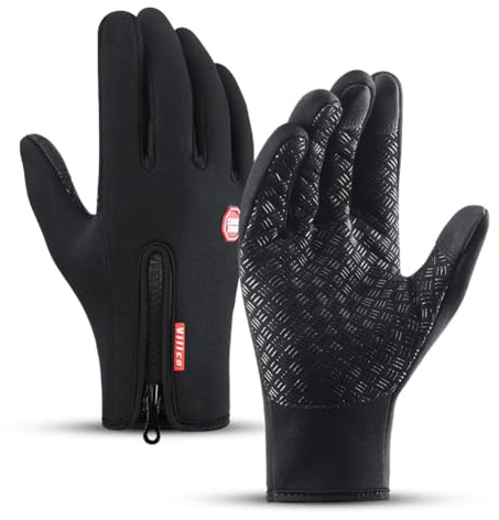 Guanti invernali, touch screen, antiscivolo, termici, sportivi, per corsa, ciclismo, escursionismo, guida, arrampicata (nero, L)