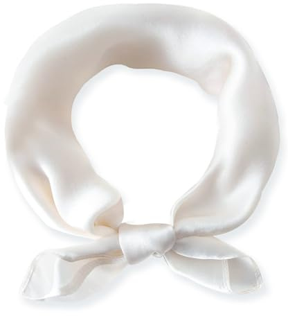 Ciormis 100 Silk Neck Scarf 21 x 21 Mulberry Silk Square Neck Printed Scarf for Women (Style 2-White)