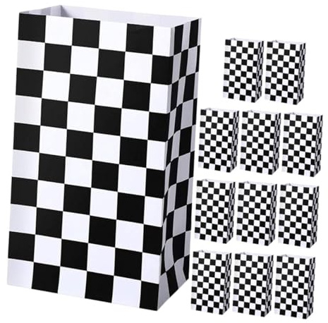 DIYEAH Geschenktüten Praktische und Stehende Karierte 12 Stück Rennwagen Motiv aus Papier Geschenkbeutel für Geburtstagspartys und Mitgebsel