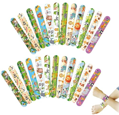 YAZWUR 24 Pulseras de Animales para Niños, Pulseras de Golpe Safari para Fiestas Infantiles, Regalos Pequeños para Cumpleaños, Pulseras de Animales del Bosque para Niños