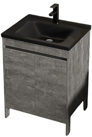 TYMYW Waschtisch Stehend mit Unterschrank Set mit Keramikbecken und Wasserhahn Badezimmerschrank mit Füßen mit Puffertür,grau,60cm