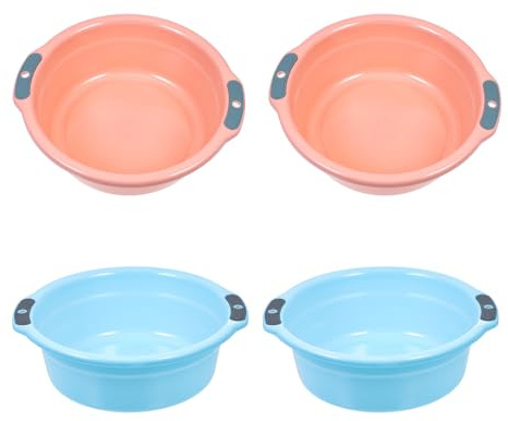 Hohopeti 4pcs Sturdy Pp Washbasins with Double Handles and Hanging Hole Design, Easy to Carry and Sturdy, Suitable for Home Washing, Laundry, Foot Wash Or Vegetable Cleaning Random Color
