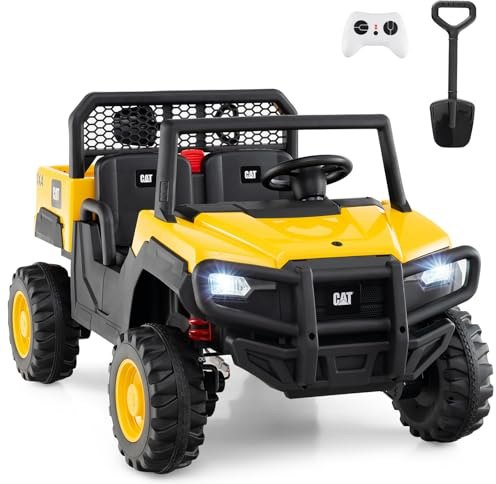 COSTWAY Elektrisk bil för barn, 24 V elektrisk barnbil med tippfördjupning och spade och fjärrkontroll, elfordon med strålkastare, horn, musik, USB och Bluetooth, för barn från 3 år