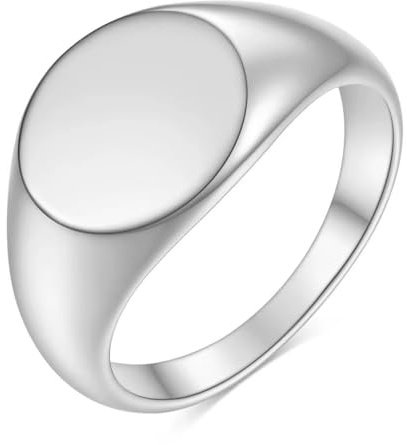 Cadoline Men's Stainless Steel Round Signet Ring 12mm Silver Size 8