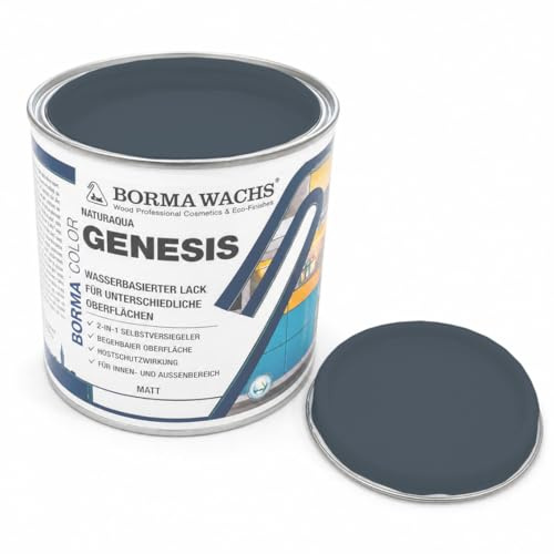BORMA WACHS GENESIS Möbellack ALL in ONE Holz Metall Kunststoff Fliessen Glass | Wasserbasiert Innen Außen | Hochdeckend | Farbton 5008 | 750ml