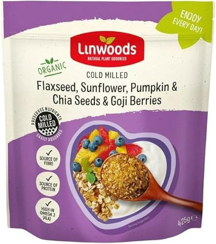 Gluten Free Flax Sunflower Seeds Berries 425G, Cold Milled Flaxseed, Sunflower, Pumpkin & Chia (Salvia Hispanica) Seeds & Goji Berries, Suitable for vegetarians, vegans, Source of Fibre