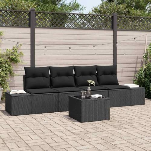 FWIKDUN Modulares Rattan Sofa Set für den Außenbereich als Garten Sofa Set mit Kissen und höhenverstellbarem Tisch als höhenverstellbarer Garten Couchtisch mit in wetterbeständigem