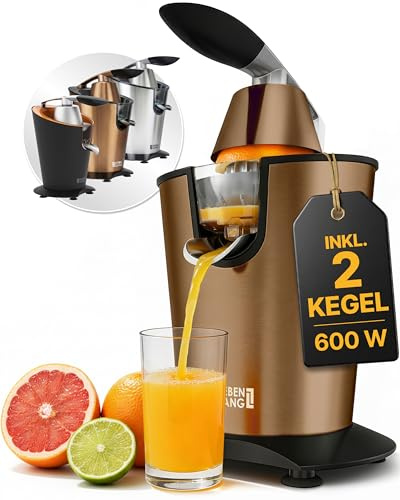 LEBENLANG Exprimidor naranjas electrico 600W - Incl. Cono Acero Inoxidable | Incl. Libre de BPA I Juicer orange machine Esprimidoras zumera Espremedor citrinos eléctrico Esprimidores zumos automatico