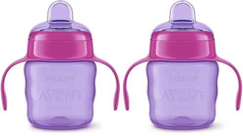 AVENT Philips SCF551/03 Easy Sip - Boquilla suave - Fácil de beber - Adecuado a partir de 6 m+ - 200 ml - Apto para lavavajillas - Sin BPA - Lila/Rosa (Paquete de 2)