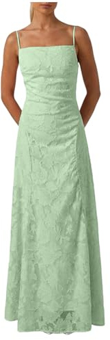 Genérico Vestido Boda Mujer Invitada de Encaje Falda En Línea A Elegante Vestidos Corsé con Tirantes Delgados Espalda Descubierta Vestido Gasa para Mujer Vestidos Formal de Graduación