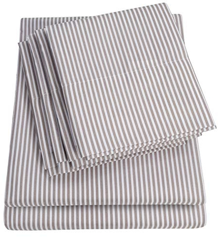 Sweet Home Collection 6 Piece Bed Sheets 1500 Thread Count Fine Microfiber Deep Pocket Set-Extra Pillow Cases, Value, Full, Classic Stripe Gray