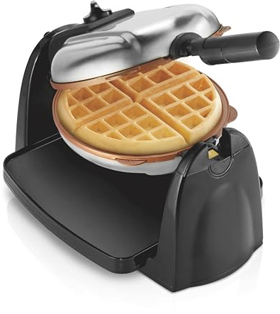 Hamilton Beach Belgian Waffle Maker with Removable PFAS-Free Durathon Nonstick Coated Plates, Easy Flip, Ceramic Grids, Black (26031)