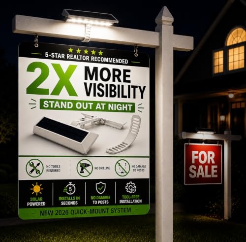 Touch Of ECO LITEAGENT PRO - Solar Dual Sided LED Post Light For Real Estate Signs, Business, Yard Sign Lighting - Includes Adjustable Sign Mounting Bracket