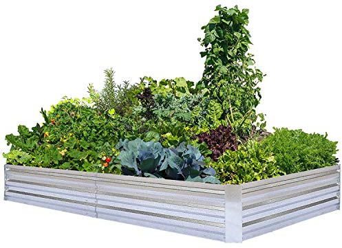 FOYUEE Galvanized Raised Garden Bed (8x4x1ft) – Overlapping 4-Inch Panels + 4 Support Bars, Heavy-Duty Metal Planter Box for Vegetables, Herbs, Flowers, No-Deformation Steel Garden Kit
