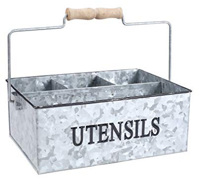 Light & Pro Large Galvanized Bucket Drink Tub Caddy Serveware Utensil Organizer Picnic Caddy Multipurpose Wooden Handle Storage Bin Farmhouse Rustic Organizer With Dividers - Natural