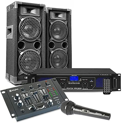 DJ Max26 Kit Sono avec Enceintes, Amplificateur et Table de Mixage - 1200W, avec Microphone sans Fil Inclus, Télécommande, Câbles, Le Kit Idéal pour Animer Vos Soirées