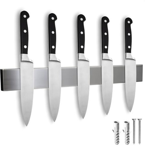 COM-FOUR® barra magnetica per coltelli in acciaio inox per montaggio a parete - ceppo magnetico per coltelli - barra per coltelli da 40 cm per la cucina - portacoltelli (1x acciaio inox 40cm)