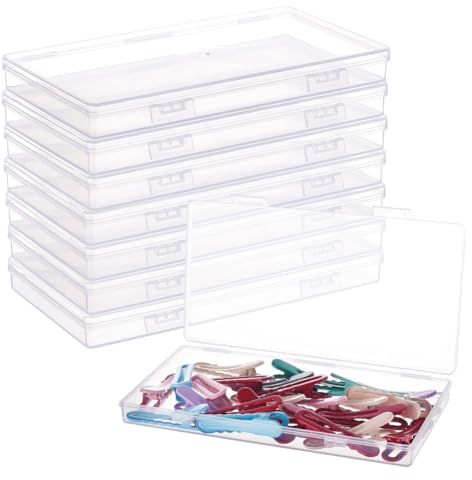 BENECREAT 8-pack 16,5 x 9 x 1,6 cm stor rektangulära genomskinliga plastpärlelådor med gångjärnslock för färgborstar, blyertspennor, vinylverktyg och andra hantverkstillbehör.