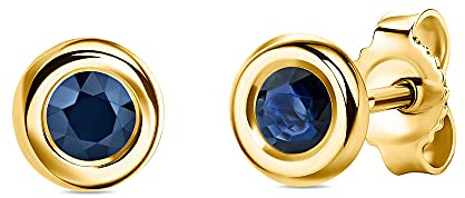 Orovi Orecchini Donna Oro Giallo 14KT Orecchini a Lobo con Zaffiri blu rotondi, gioiello anallergico confezionato in un elegante astuccio portagioie
