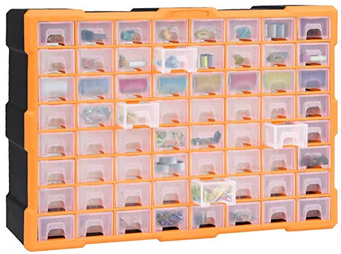 Festnight Módulo Clasificador para Piezas Pequeñas, 64 Cajones Extraíbles, Cajas de Almacenamiento, Módulos Organizador, Ideal Ferretería & Bricolaje, 52 x 16 x 37,5 cm,Naranja y Negro