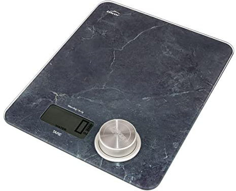 Lacor - 61720 - Báscula de cocina Eco Efecto Mármol, Sin pilas ni baterías, Sistema EcoMove, Cristal templado 4mm Extraplano, Pantalla LCD, Función Tara,Capacidad 5 kg, División 1g, 19x23,5x3,5 cm