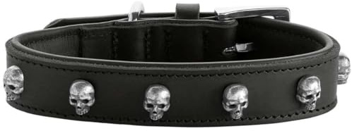 HUNTER Hundehalsband Tijuana, Farbe: schwarz, hochwertiges Rindsleder, weich unterlegt, fellschonend, Handarbeit, dekorative Totenköpfe, robust & modisch, Made in Germany, Größe: 45